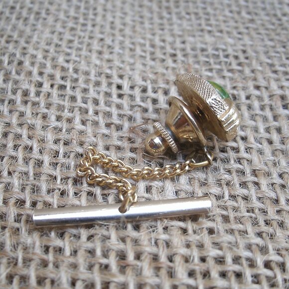 Vintage Swank Tie Tack & Cufflink Set Green & Gold - Picture 14 of 16
